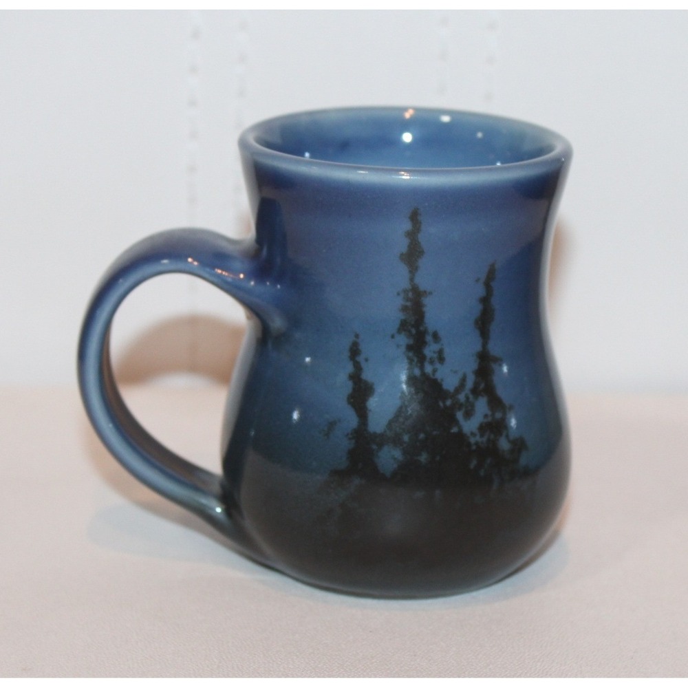 VTG David Waln Studio Pottery small mug 1989 blue black Espresso cup pine trees